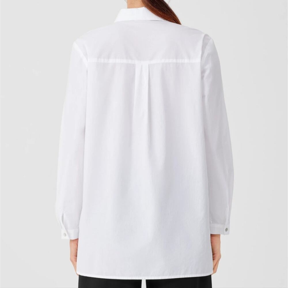NWT Eileen Fisher White Organic Cotton Poplin Classic Collar Button Down - XS - Picture 3 of 13